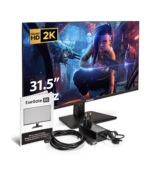 Монитор 31.5' ExeGate SmartView ES3207CA IPS 2560x1440, 75 Гц, 1 мс, 16:9, 250 кд/м², 1xHDMI, 2xDP, 2xUSB, 3.5 мм, черный