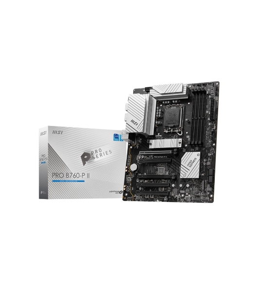 Материнская плата MSI PRO B760-P II, LGA 1700, Intel B760, 4xDDR5, 4xSATA, 2xM.2, 1xPCI-E 4.0 x16, 1xPCI-E 4.0 x4, 3xPCI-E 3.0 x1, 1xHDMI, 1xDP, 1xRJ45 2.5Gb, 1xUSB-C 3.2 Gen 2, 2xUSB-A 3.2 Gen 1, 2xUSB-A 2.0, 5x3.5мм, TOSLINK, 7.1, Standard-ATX