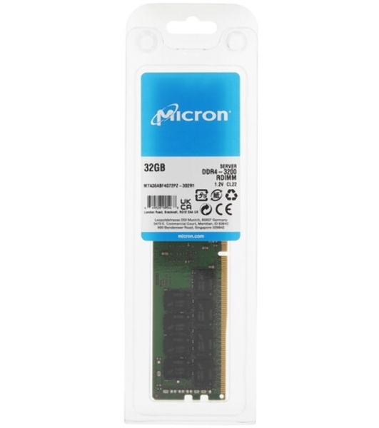 Оперативная память 32GB Micron DDR4 3200 RDIMM Server Memory MTA36ASF4G72PZ-3G2 ECC, Reg, CL22, 1.2V, 2GBx4, RTL