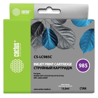 Картридж струйный Cactus CS-LC985C голубой (15 мл) для Brother DCPJ315W/DCPJ515W/MFCJ265W