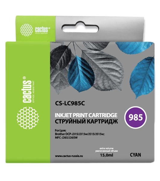 Картридж струйный Cactus CS-LC985C голубой (15 мл) для Brother DCPJ315W/DCPJ515W/MFCJ265W