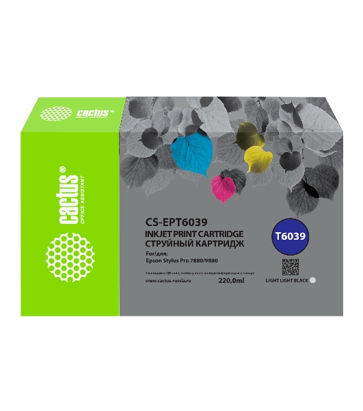Картридж струйный Cactus CS-EPT6039 (T6039) светло-серый пигментный (220 мл) для Epson Stylus PRO 7880/9880