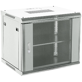 Настенный шкаф Rexant RAL 7035 19' 9U 600×450×501 (ШxГxВ), дверь стекло, металлическая задняя стенка, боковые съемные стенки