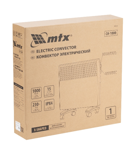 Конвектор электрический MTX CH-1000, белый, 1000 Вт, 10 м2, термостат