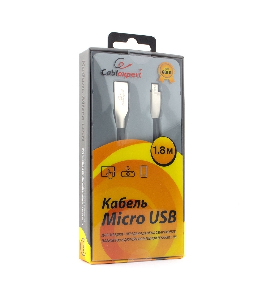 Кабель USB2.0 Cablexpert CC-G-mUSB01Bk-1.8M, AM/microB, серия Gold, длина 1.8м, черный, блистер