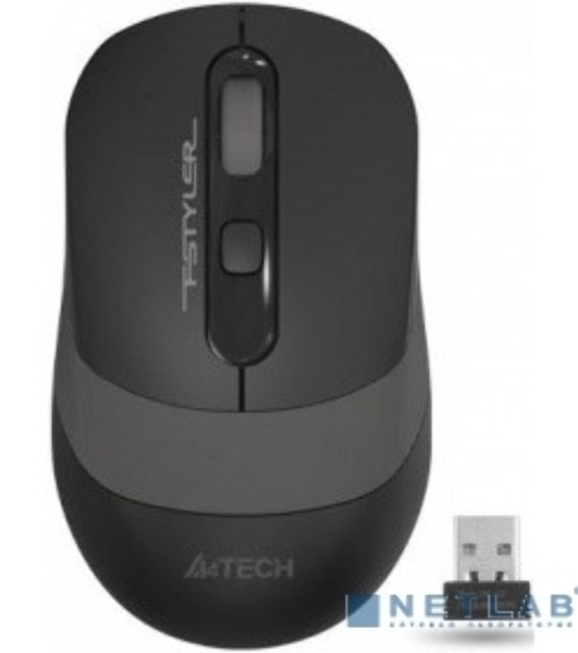 Мышь беспроводная A4Tech Fstyler FG10 черный/серый, 2000 dpi, радиоканал, USB, кнопки - 4