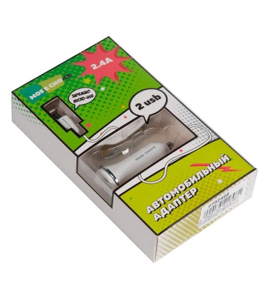 Автомобильная зарядка (от прикуривателя) 2USB 2.4A для micro USB More choice AC22m белый