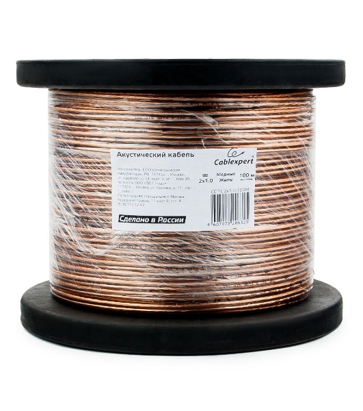 Акустический кабель Cablexpert CC-TC2x1,0-100M, прозрачный, 100 м, на катушке