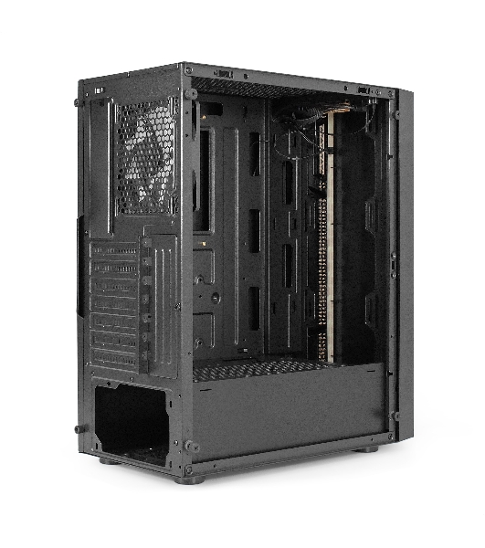 Компьютерный корпус Miditower ExeGate EVO-9211 (ATX, без БП, с окном, 2хUSB+1хUSB 3.0, HD аудио, черный, 1 вент. с RGb подсветкой)