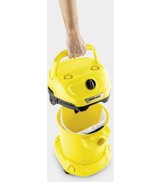 Строительный пылесос Karcher WD 2 Plus V-12/4/18 желтый, 1000 Вт, уборка сухая/сбор воды, пылесборник мешок/контейнер, 12 л