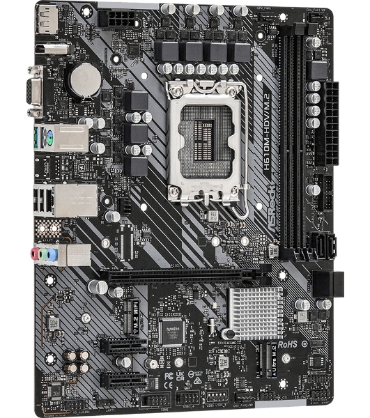 Материнская плата ASRock H610M-H2/M.2 D5, LGA 1700, Intel H610, 2xDDR5, 4xSATA, 1xM.2, 1xPCIe 4.0 x16, 1xPCIe x1, 2xHDMI, 1x 1Gb LAN, 4xUSB-A 2.0, 2xUSB-A 3.2 Gen 1, 3x3.5 мм, 7.1, mATX