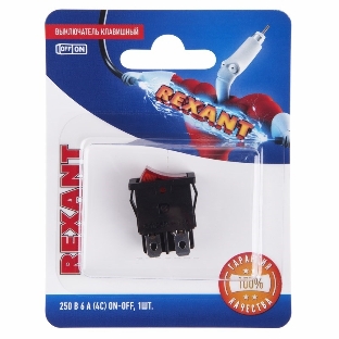 Выключатель клавишный Rexant 250V 6А (4с) ON-OFF красный с подсветкой Mini (RWB-207, SC-768)