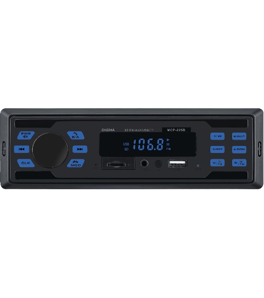 Автомагнитола Digma MCP-225B, 1 DIN, Bluetooth, USB Type-A, AUX
