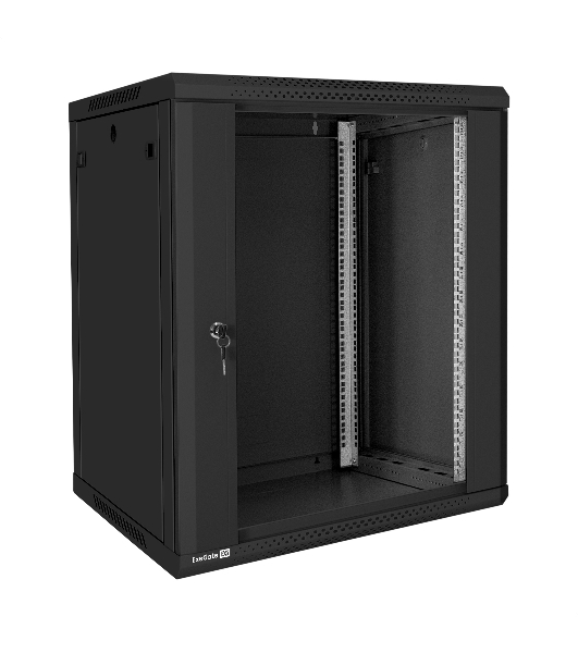 Шкаф телекоммуникационный 19' настенный 15U ExeGate EC-WM-15U.600.G.BLACK (19”, 15U, 600x600x769mm (ШхГхВ), передняя дверь закаленное стекло, съемные боковые панели, пыле- и влагозащита IP23, черный RAL 9004)