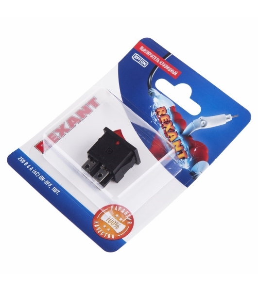 Выключатель клавишный Rexant 250V 6А (4с) ON-OFF красный с подсветкой Mini (RWB-207, SC-768)