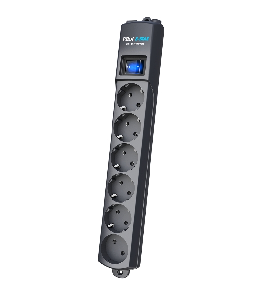 Сетевой фильтр Surge protector Pilot S Max (5 euros + 1GP), 15A/3.5kVA, automatic, 1.8 m, graphite