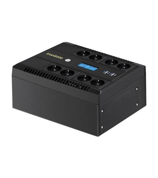 Источник бесперебойного питания ExeGate NEO Smart LHB-1000.LCD.AVR.8SH.CH.USB 1000VA/650W, LCD, AVR, 8*Schuko, USB, 4*USB-порта для зарядки, черный