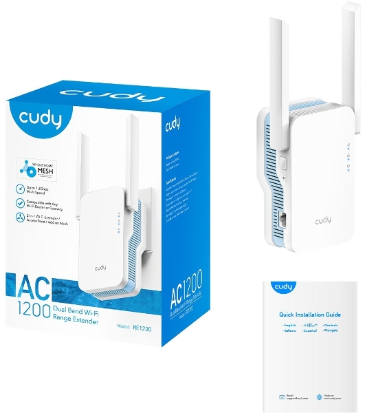 Повторитель беспроводного сигнала Cudy RE1200 AC1200 10/100BASE-TX/Wi-Fi белый