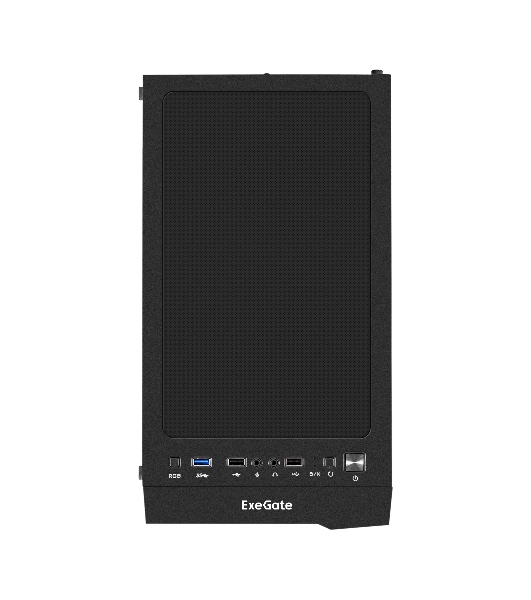 Компьютерный корпус Miditower ExeGate EVO-9211 (ATX, без БП, с окном, 2хUSB+1хUSB 3.0, HD аудио, черный, 1 вент. с RGb подсветкой)