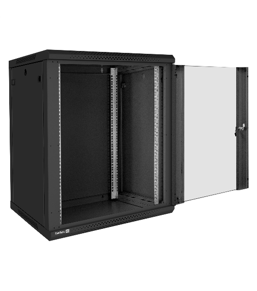 Шкаф телекоммуникационный 19' настенный 15U ExeGate EC-WM-15U.600.G.BLACK (19”, 15U, 600x600x769mm (ШхГхВ), передняя дверь закаленное стекло, съемные боковые панели, пыле- и влагозащита IP23, черный RAL 9004)