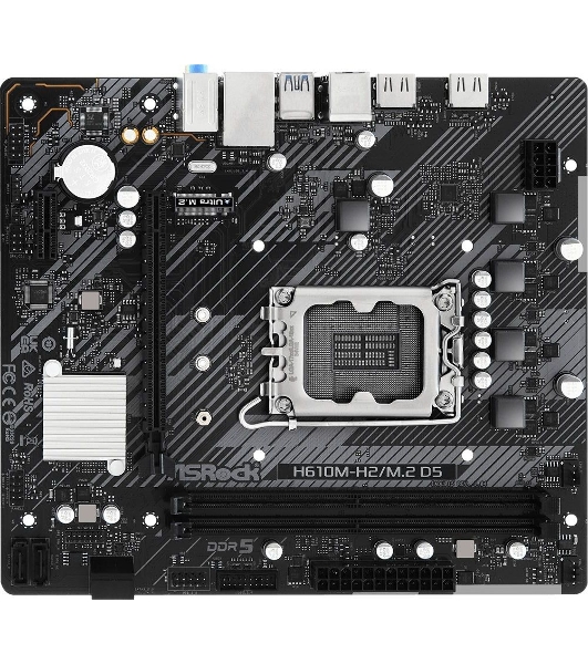 Материнская плата ASRock H610M-H2/M.2 D5, LGA 1700, Intel H610, 2xDDR5, 4xSATA, 1xM.2, 1xPCIe 4.0 x16, 1xPCIe x1, 2xHDMI, 1x 1Gb LAN, 4xUSB-A 2.0, 2xUSB-A 3.2 Gen 1, 3x3.5 мм, 7.1, mATX
