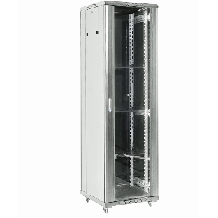 Напольный шкаф Rexant RAL 7035 19' 27U 600×600×1387 (ШxГxВ), дверь стекло, металлическая задняя дверь, боковые съемные стенки