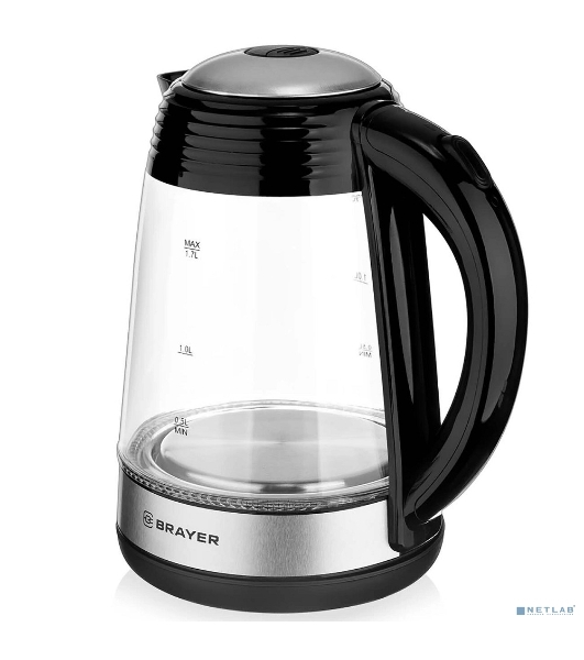 Чайник электрический BRAYER BR1012 2200 Вт, 1.7 л, высококач.стекло, подсвет, автоотключ при закипании