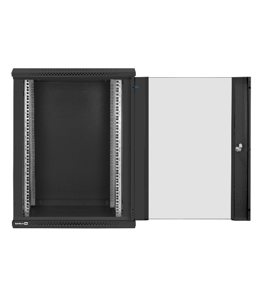 Шкаф телекоммуникационный 19' настенный 15U ExeGate EC-WM-15U.600.G.BLACK (19”, 15U, 600x600x769mm (ШхГхВ), передняя дверь закаленное стекло, съемные боковые панели, пыле- и влагозащита IP23, черный RAL 9004)