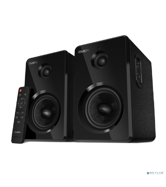 Акустическая система SVEN SPS-730 2.0 черные (2x25Вт, экокожа, USB/SD, пульт ДУ, Bluetooth)