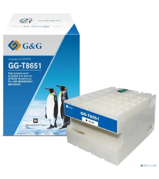 Картридж струйный G&G GG-C13T865140 T8651 черный (176мл) для Epson WorkForce Pro WF-M5690DWF/M5190DW