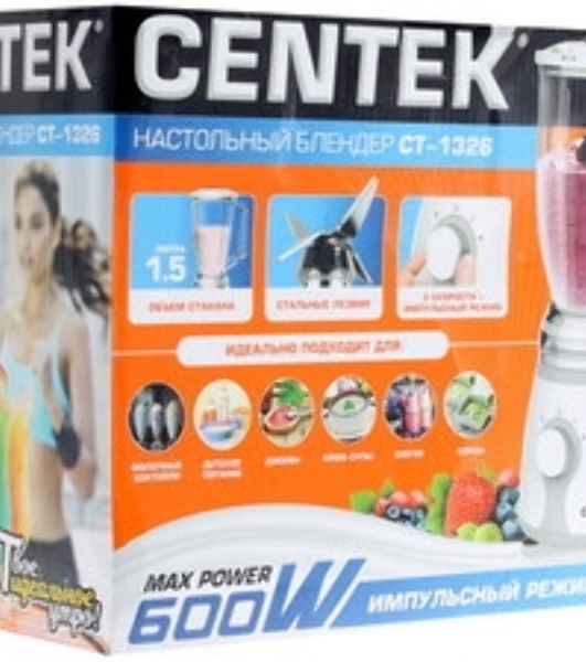 Блендер настольный Centek CT-1326 600 Вт, 2 скорости + импульс, чаша 1,5 Л с ручкой и мер. разметкой