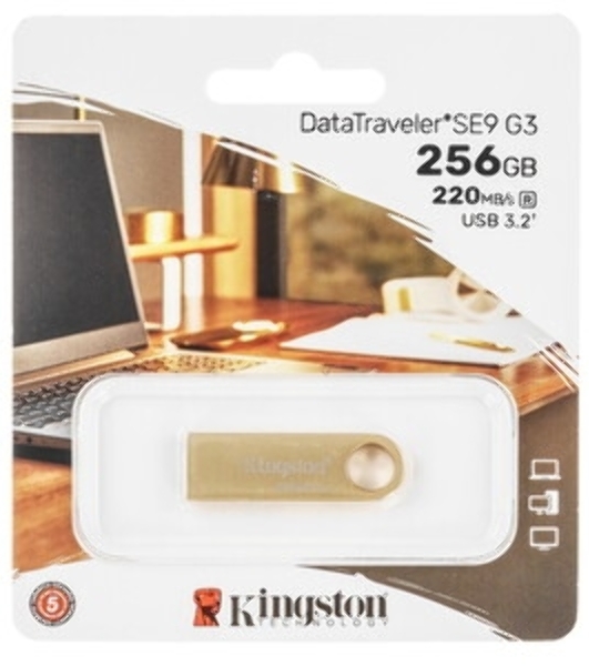 Флешка USB Kingston DataTraveler SE9 G3 (DTSE9G3/256Gb), 256Gb, USB 3.2 Gen 1, R/W 220/100, золотистый