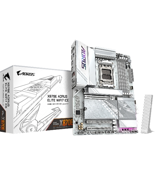 Материнская плата Gigabyte X870E A ELITE WF7 ICE, AM5, AMD X870, 4xDDR5, 4xSATA, 4xM.2, 1xPCIe 5.0 x16, 1xPCIe 4.0 x4, 1xPCIe 3.0 x2, 1xHDMI (v2.1), 2xUSB Type-C, 2xUSB-A 10Gbps, 4xUSB-A 5Gbps, 4xUSB-A 2.0, S/PDIF, 1x2.5Gb LAN, Wi-Fi 7, Bluetooth 5.4, 2x3.5 мм, 7.1, ATX