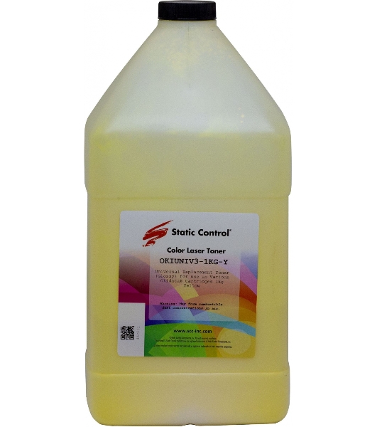 Тонер Static Control OKIUNIV3-1KG-Y желтый флакон 1000гр. для принтера Oki C3300N/5500