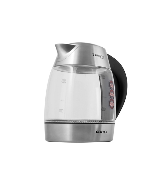 Чайник электрический Centek CT-0059 London, стекло, 1.8л, 2200Вт, LED-подсветка, отделка нерж.