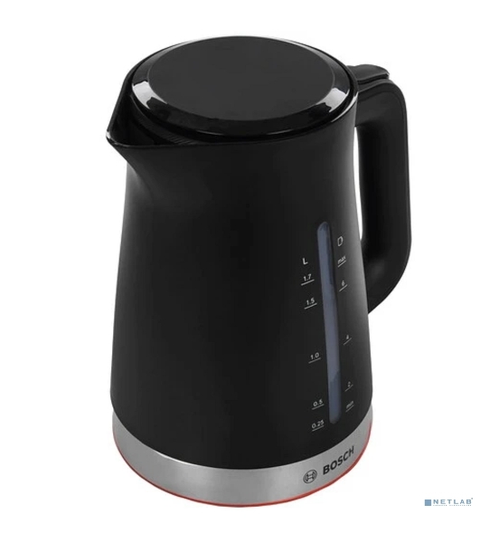 Электрочайник Bosch TWK4M223 черный, 1.7 л, 2400 Вт, скрытый нагревательный элемент