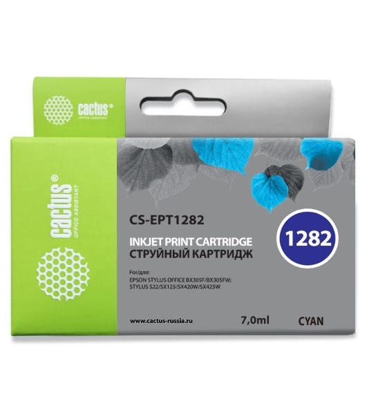 Картридж струйный Cactus CS-EPT1282 (T1282) голубой (7 мл) для Epson Stylus S22/S125/SX420/SX425/Office BX305