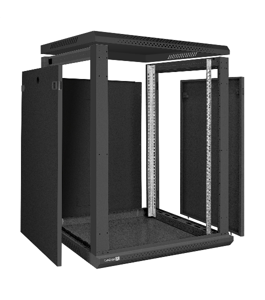 Шкаф телекоммуникационный 19' настенный 15U ExeGate EC-WM-15U.600.G.BLACK (19”, 15U, 600x600x769mm (ШхГхВ), передняя дверь закаленное стекло, съемные боковые панели, пыле- и влагозащита IP23, черный RAL 9004)