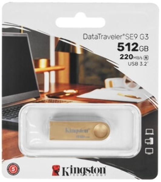Флешка USB Kingston DataTraveler SE9 G3 (DTSE9G3/512Gb), 512Gb, USB 3.2 Gen 1, R/W 220/100, золотистый