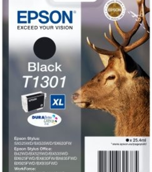 Картридж струйный Epson T1301 (C13T13014012/C13T13014010) черный, 25.4 мл, для SX520WD/SX620FW/BX525WD/BX625FWD