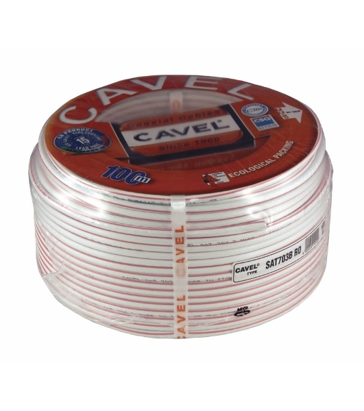 Кабель коаксиальный CAVEL SAT 703 B, Cu/Al/CuSn, 75%, 75 Ом, бухта 100 м, белый