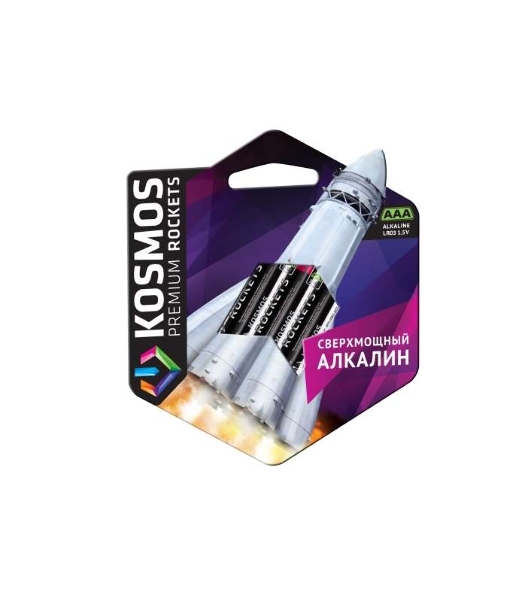 Элемент питания Космос алкалиновый AAA/LR03 Kosmos premium ROCKETS (блист.4шт)