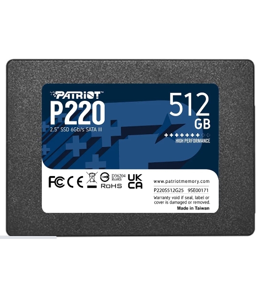 Накопитель SSD Patriot P220, 512Gb, SATA III, 2.5', R/W 550/500