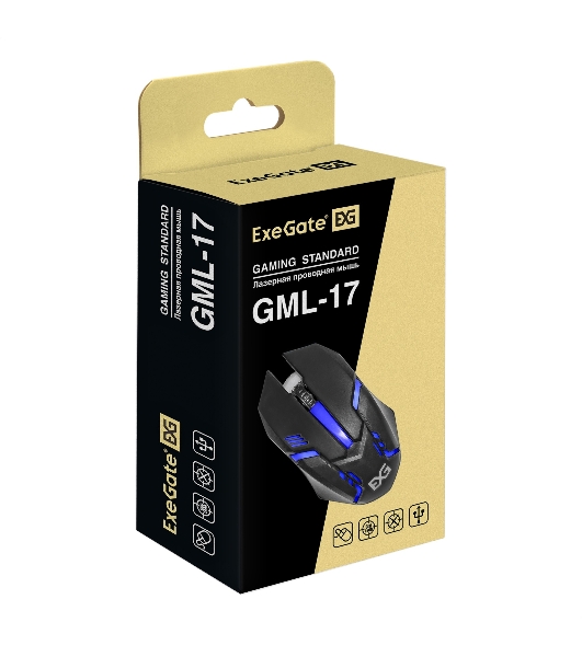 Мышь проводная ExeGate Gaming Standard Laser GML-17 черный, 1200 dpi, USB, кнопки - 3