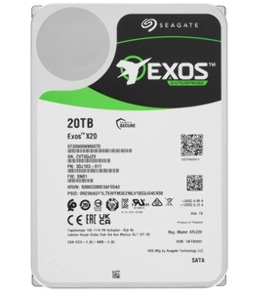 Жесткий диск HDD Seagate SATA3 20Tb Exos X20 7200 RPM 512Mb OFFICIAL RECERTIFIED 1 year warranty (replacement ST20000NM007D, ST20000NM002H, MG10ACA20TE)