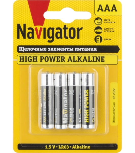 Элемент питания алкалиновый Navigator NBT-NE-LR03-BP4 (блист.4шт)