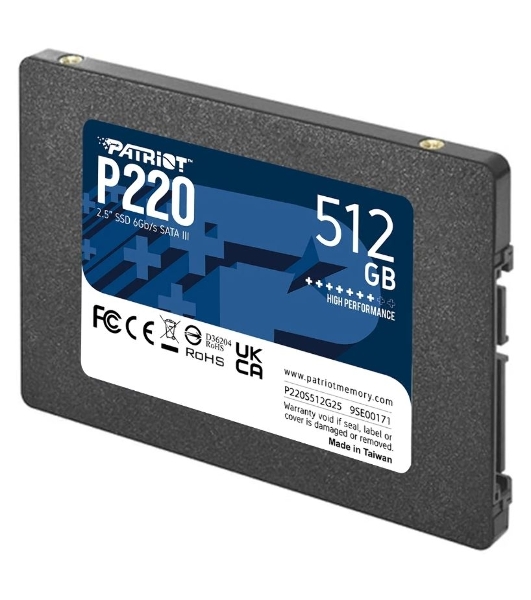 Накопитель SSD Patriot P220, 512Gb, SATA III, 2.5', R/W 550/500
