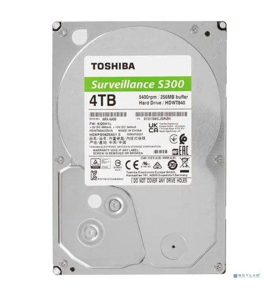 Жесткий диск Toshiba HDD SATA3 4Tb Surveillance S300 (SMR) 5400 256Mb (analog HDWT740UZSVA)