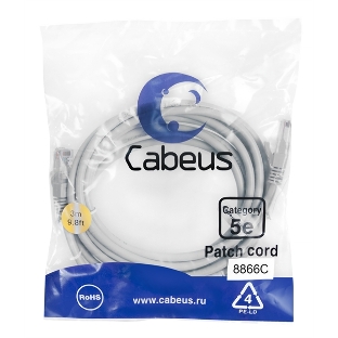 Шнур коммутационный Cabeus, Cat.5e, неэкр., U/UTP, RJ45/RJ45, LSZH, AWG24, 3м, серый