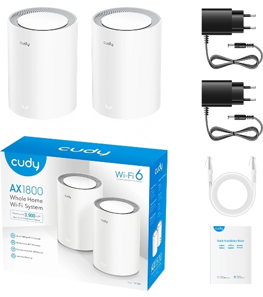Бесшовный Mesh роутер Cudy M3000(2-PACK) AX3000 10/100/1000/2500BASE-T, белый (упак.:2шт)